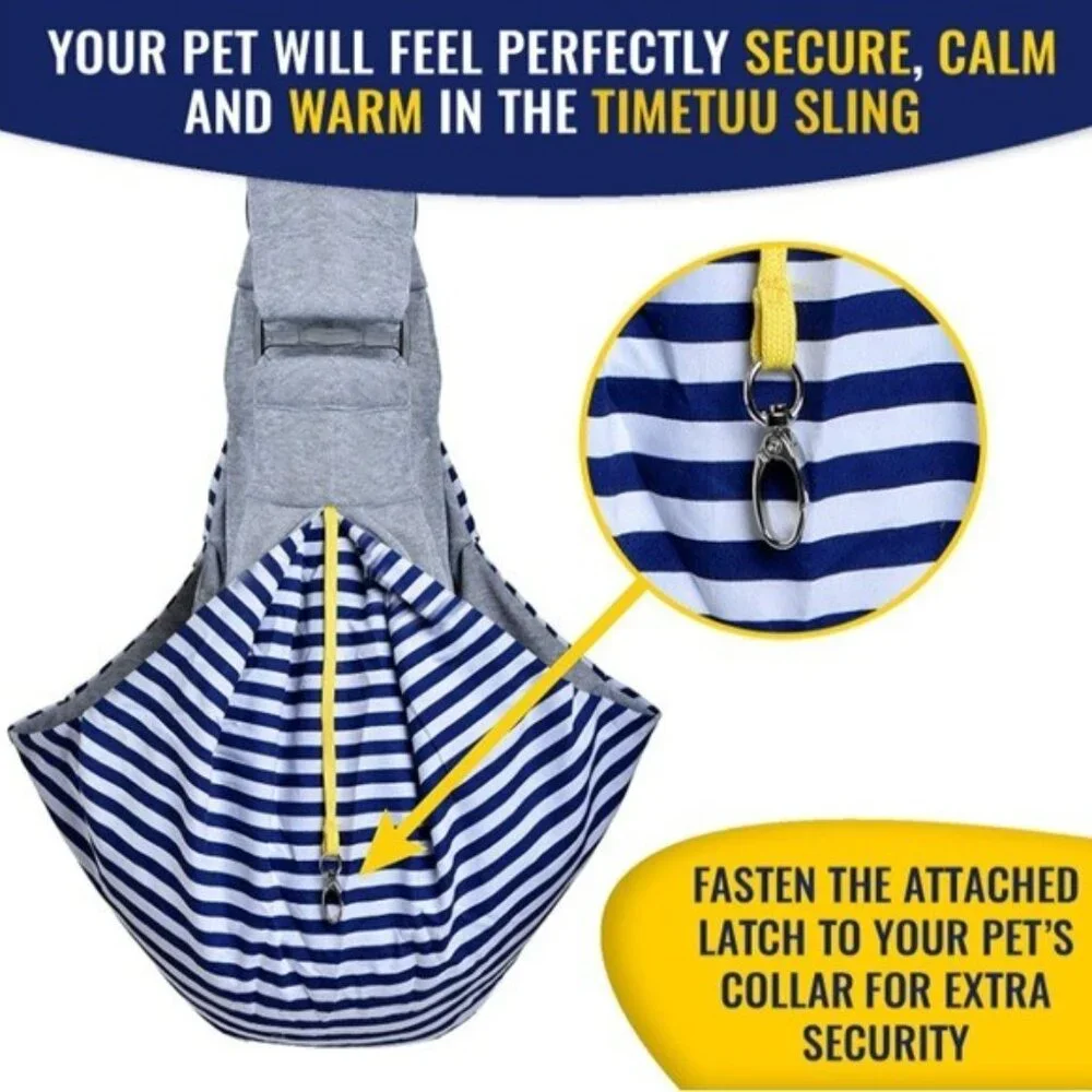 TIMETUU Pet Gear: Reversible Cross-Body Pet Sling Pet Carrier, Grey/Blue Stripe